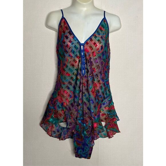 Vintage Victoria's Secret Gold Label Bodysuit Lingerie Teddy One Piece Floral‎ M - Picture 1 of 9